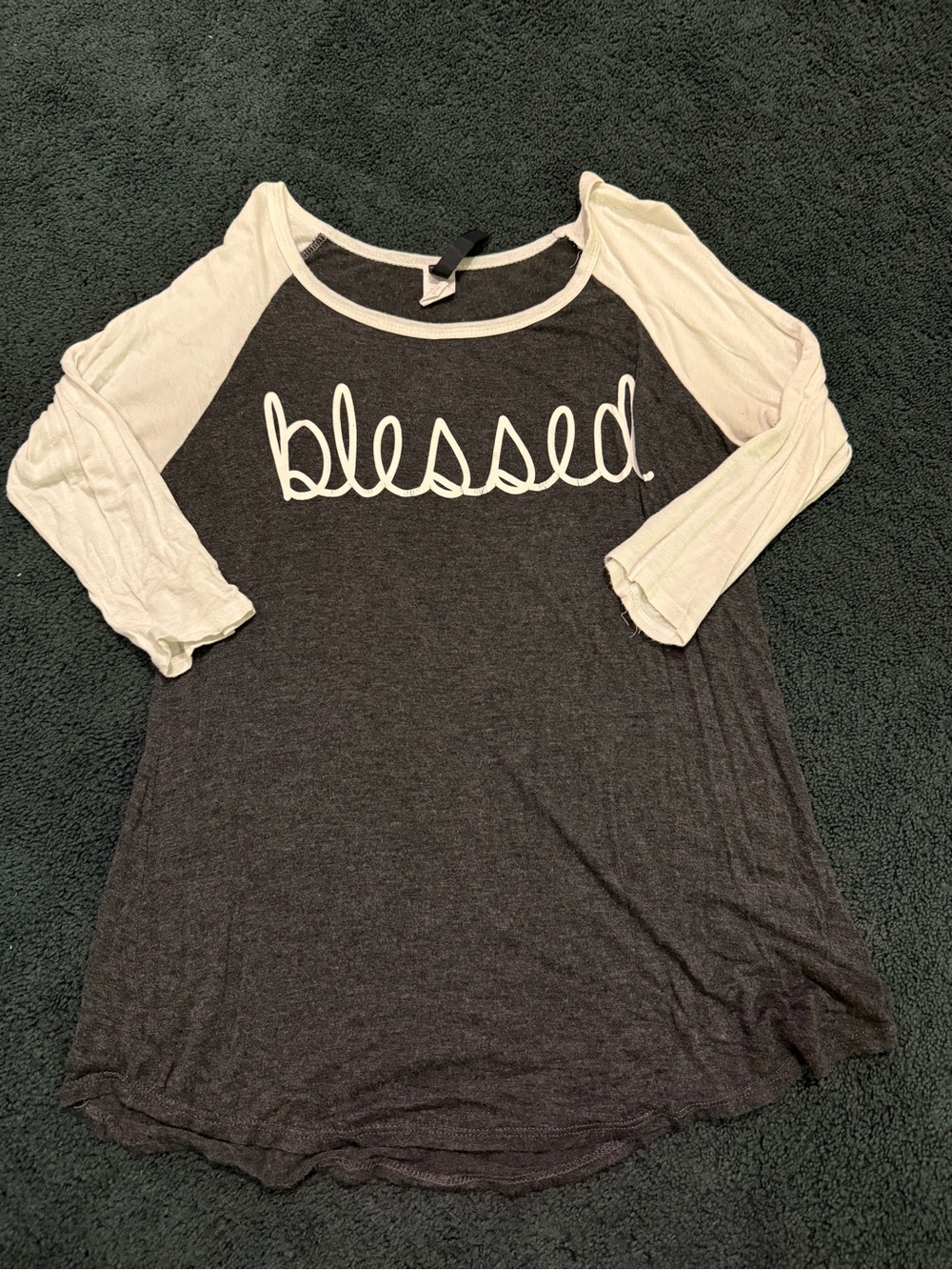 Blessed Raglan Long Sleeve Tee - Charcoal and Cream